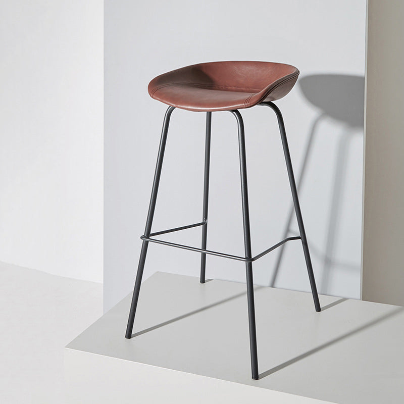 Contemporary Matte Finish Leather Barstool Low Back Home Stool Dark Red 1 Piece Bar Stool(30"H) Clearhalo 'Bar Furniture' 'Bar Stools' 'bar_stools' 'furn' 'furn_bar_stools' 'Furniture' 'furniture_bar_stools' 'Kitchen & Dining Furniture' 4851751