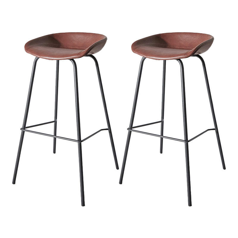 Contemporary Matte Finish Leather Barstool Low Back Home Stool Dark Red 2 Piece Set Bar Stool(30"H) Clearhalo 'Bar Furniture' 'Bar Stools' 'bar_stools' 'furn' 'furn_bar_stools' 'Furniture' 'furniture_bar_stools' 'Kitchen & Dining Furniture' 4851752