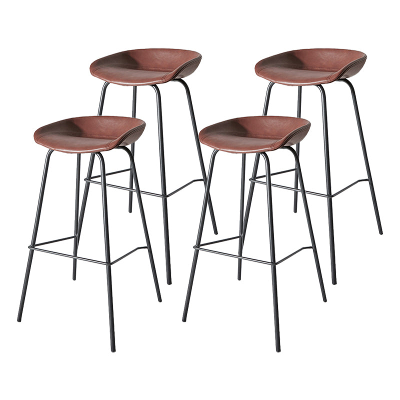 Contemporary Matte Finish Leather Barstool Low Back Home Stool Dark Red 4 Piece Set Bar Stool(30"H) Clearhalo 'Bar Furniture' 'Bar Stools' 'bar_stools' 'furn' 'furn_bar_stools' 'Furniture' 'furniture_bar_stools' 'Kitchen & Dining Furniture' 4851753