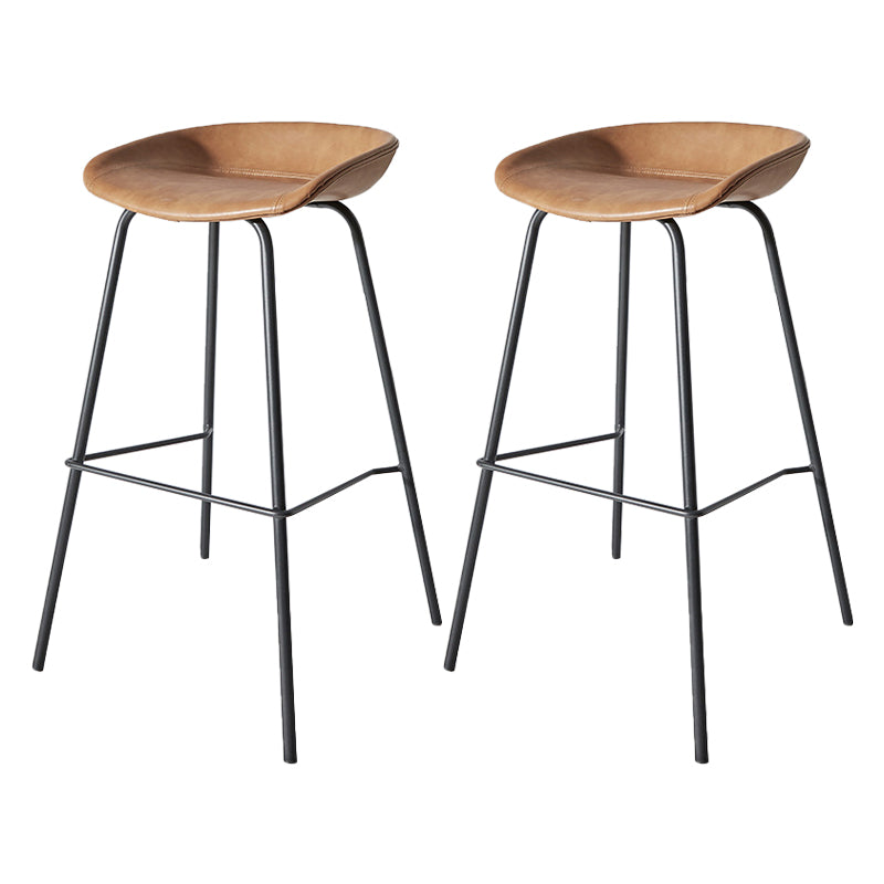 Contemporary Matte Finish Leather Barstool Low Back Home Stool Brown 2 Piece Set Counter Stool(26"H) Clearhalo 'Bar Furniture' 'Bar Stools' 'bar_stools' 'furn' 'furn_bar_stools' 'Furniture' 'furniture_bar_stools' 'Kitchen & Dining Furniture' 4851755