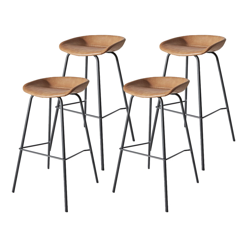 Contemporary Matte Finish Leather Barstool Low Back Home Stool Brown 4 Piece Set Counter Stool(26"H) Clearhalo 'Bar Furniture' 'Bar Stools' 'bar_stools' 'furn' 'furn_bar_stools' 'Furniture' 'furniture_bar_stools' 'Kitchen & Dining Furniture' 4851756