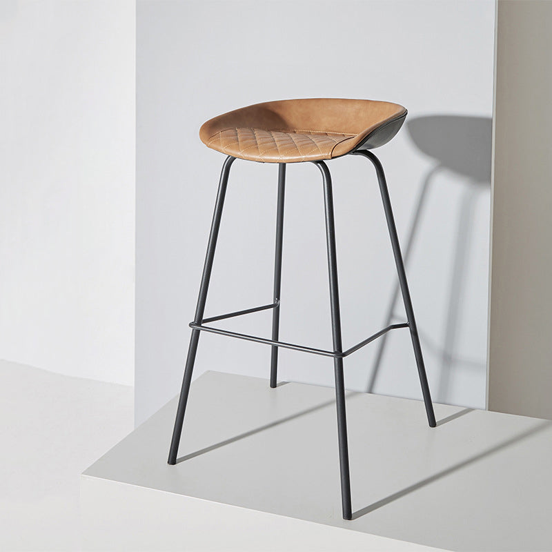 Contemporary Matte Finish Leather Barstool Low Back Home Stool Light Brown 1 Piece Counter Stool(26"H) Clearhalo 'Bar Furniture' 'Bar Stools' 'bar_stools' 'furn' 'furn_bar_stools' 'Furniture' 'furniture_bar_stools' 'Kitchen & Dining Furniture' 4851757