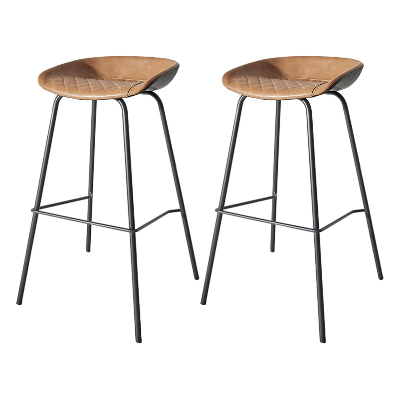 Contemporary Matte Finish Leather Barstool Low Back Home Stool Light Brown 2 Piece Set Counter Stool(26"H) Clearhalo 'Bar Furniture' 'Bar Stools' 'bar_stools' 'furn' 'furn_bar_stools' 'Furniture' 'furniture_bar_stools' 'Kitchen & Dining Furniture' 4851758