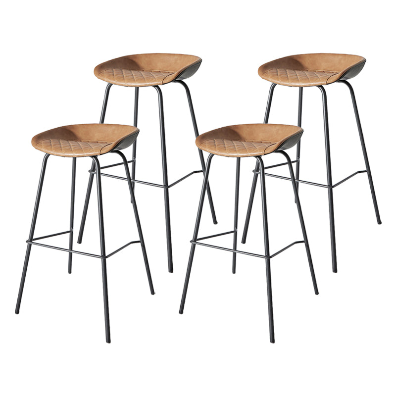 Contemporary Matte Finish Leather Barstool Low Back Home Stool Light Brown 4 Piece Set Counter Stool(26"H) Clearhalo 'Bar Furniture' 'Bar Stools' 'bar_stools' 'furn' 'furn_bar_stools' 'Furniture' 'furniture_bar_stools' 'Kitchen & Dining Furniture' 4851759