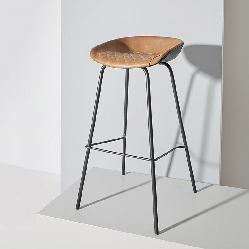Contemporary Matte Finish Leather Barstool Low Back Home Stool Light Brown 1 Piece Bar Stool(30"H) Clearhalo 'Bar Furniture' 'Bar Stools' 'bar_stools' 'furn' 'furn_bar_stools' 'Furniture' 'furniture_bar_stools' 'Kitchen & Dining Furniture' 4851760