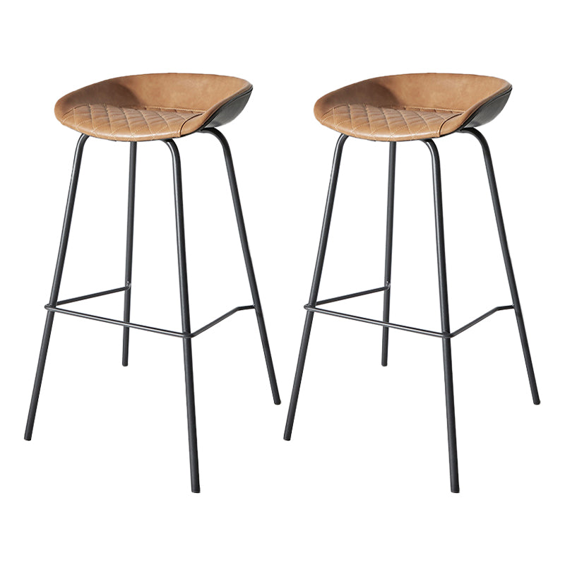 Contemporary Matte Finish Leather Barstool Low Back Home Stool Light Brown 2 Piece Set Bar Stool(30"H) Clearhalo 'Bar Furniture' 'Bar Stools' 'bar_stools' 'furn' 'furn_bar_stools' 'Furniture' 'furniture_bar_stools' 'Kitchen & Dining Furniture' 4851761