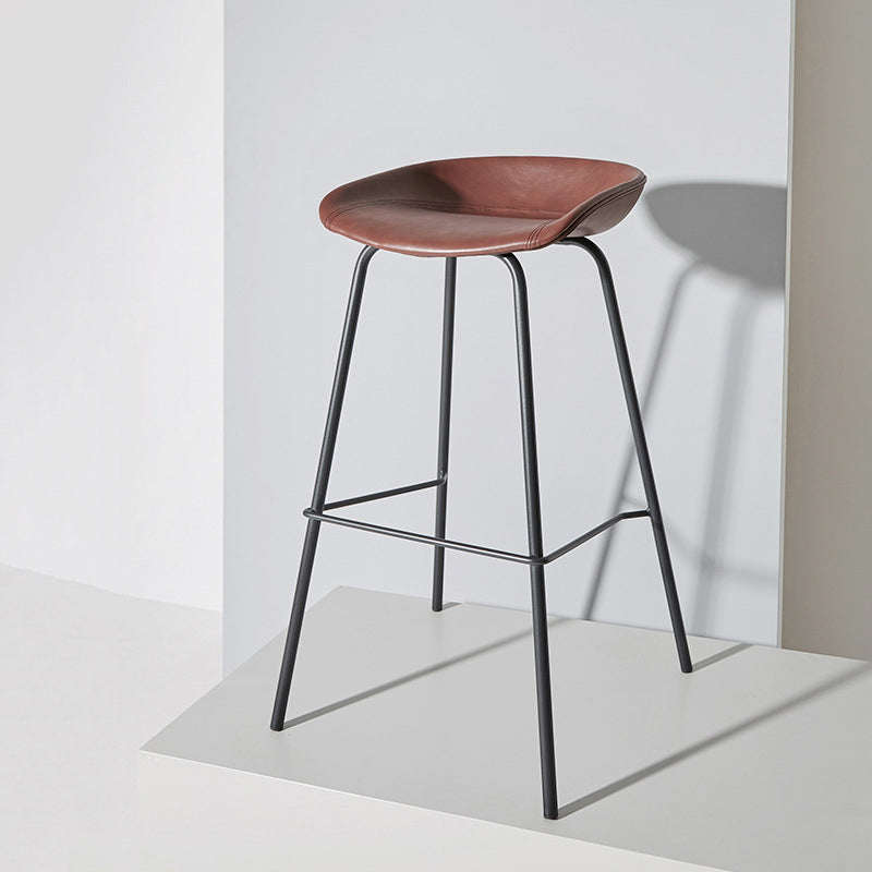 Contemporary Matte Finish Leather Barstool Low Back Home Stool Dark Red 1 Piece Counter Stool(26"H) Clearhalo 'Bar Furniture' 'Bar Stools' 'bar_stools' 'furn' 'furn_bar_stools' 'Furniture' 'furniture_bar_stools' 'Kitchen & Dining Furniture' 4851763