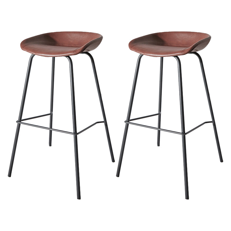 Contemporary Matte Finish Leather Barstool Low Back Home Stool Dark Red 2 Piece Set Counter Stool(26"H) Clearhalo 'Bar Furniture' 'Bar Stools' 'bar_stools' 'furn' 'furn_bar_stools' 'Furniture' 'furniture_bar_stools' 'Kitchen & Dining Furniture' 4851764