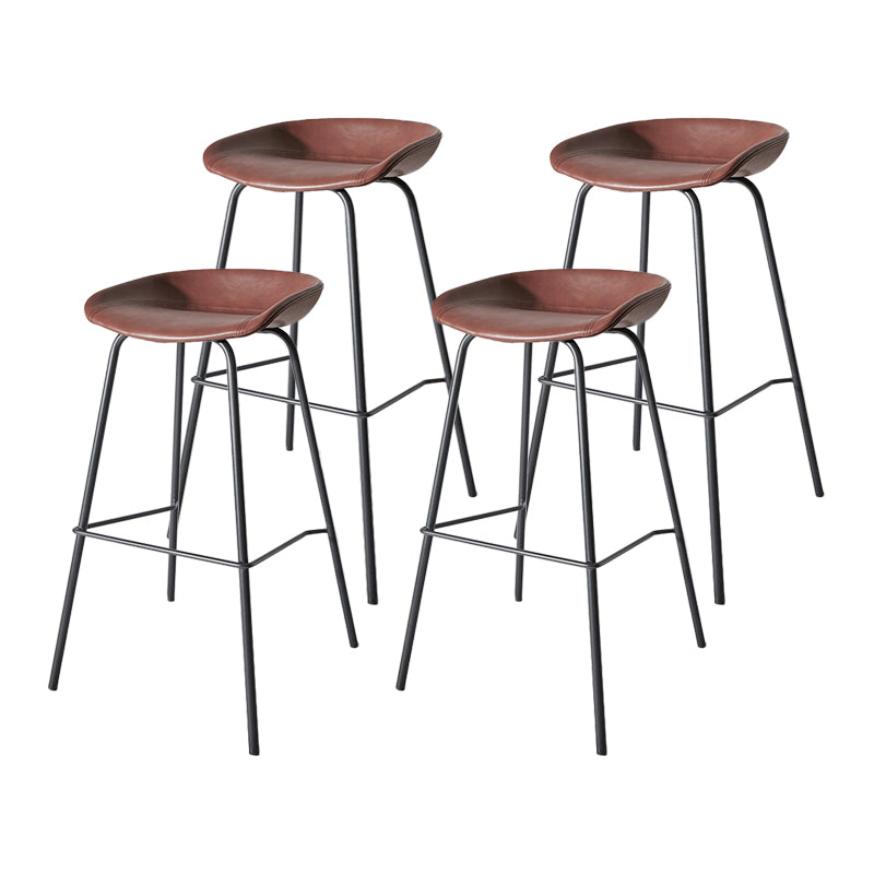 Contemporary Matte Finish Leather Barstool Low Back Home Stool Dark Red 4 Piece Set Counter Stool(26"H) Clearhalo 'Bar Furniture' 'Bar Stools' 'bar_stools' 'furn' 'furn_bar_stools' 'Furniture' 'furniture_bar_stools' 'Kitchen & Dining Furniture' 4851765