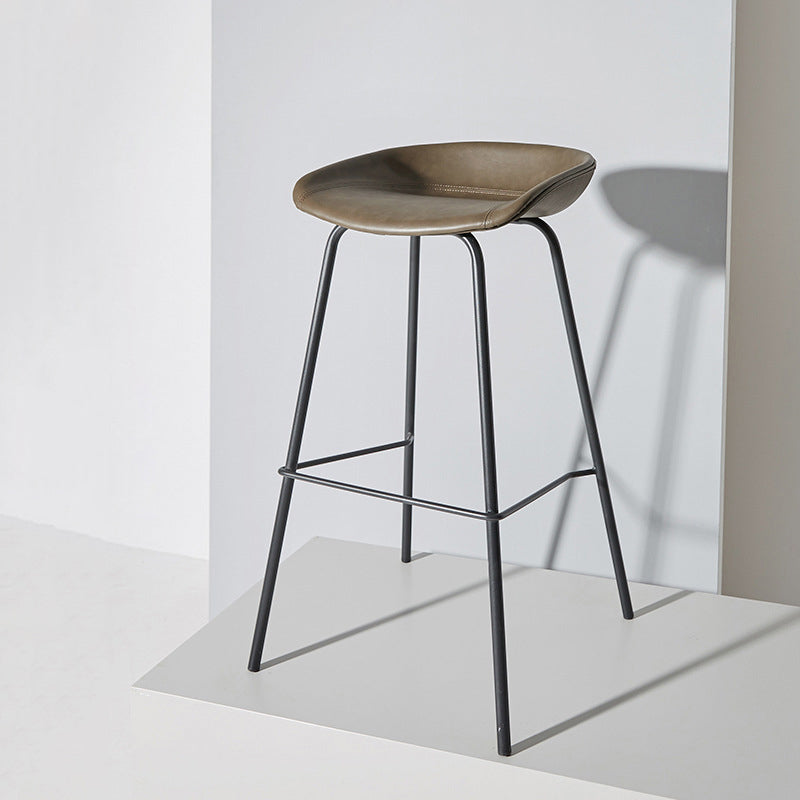 Contemporary Matte Finish Leather Barstool Low Back Home Stool Dark Coffee 1 Piece Counter Stool(26"H) Clearhalo 'Bar Furniture' 'Bar Stools' 'bar_stools' 'furn' 'furn_bar_stools' 'Furniture' 'furniture_bar_stools' 'Kitchen & Dining Furniture' 4851766