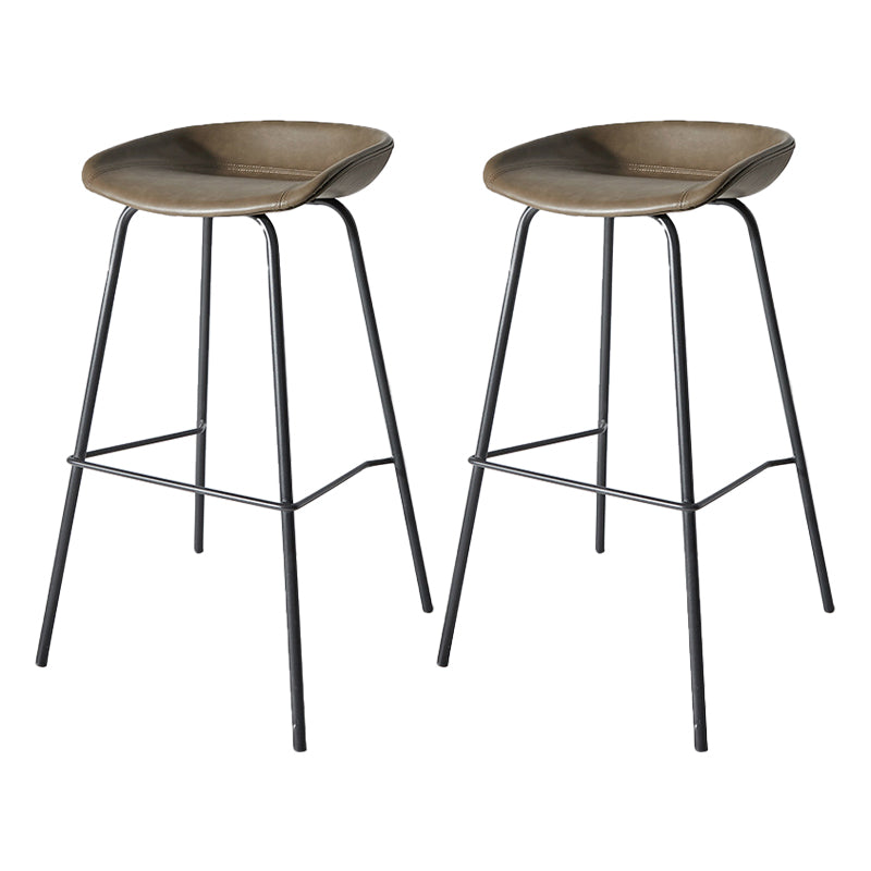 Contemporary Matte Finish Leather Barstool Low Back Home Stool Dark Coffee 2 Piece Set Counter Stool(26"H) Clearhalo 'Bar Furniture' 'Bar Stools' 'bar_stools' 'furn' 'furn_bar_stools' 'Furniture' 'furniture_bar_stools' 'Kitchen & Dining Furniture' 4851767