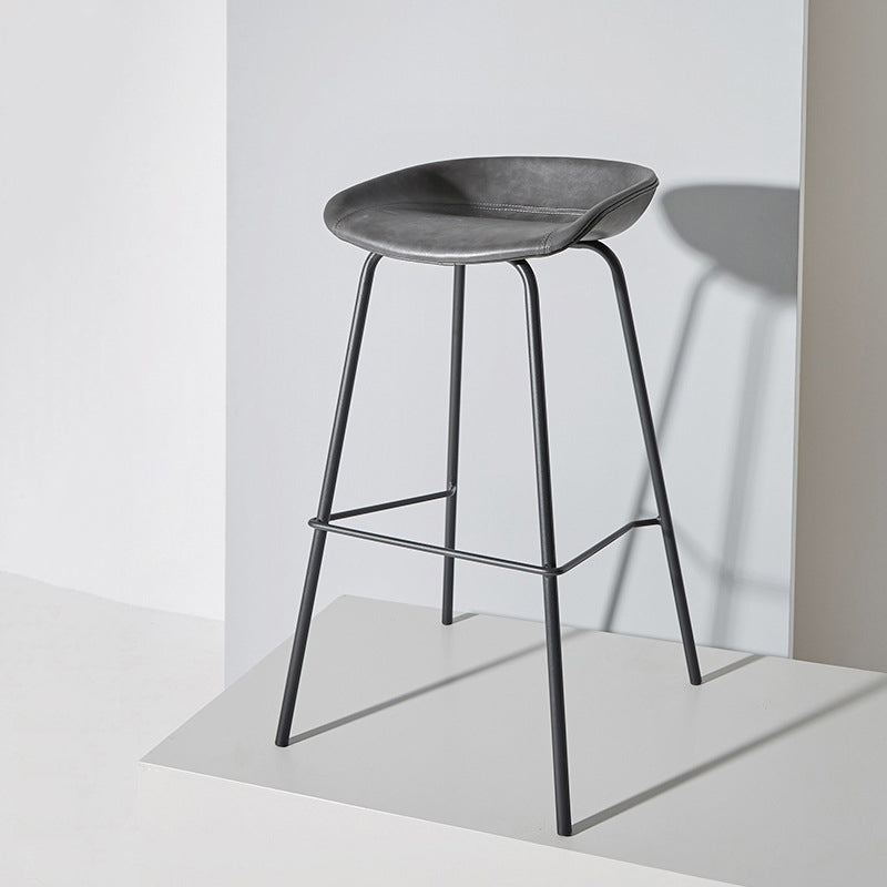 Contemporary Matte Finish Leather Barstool Low Back Home Stool Dark Gray 1 Piece Counter Stool(26"H) Clearhalo 'Bar Furniture' 'Bar Stools' 'bar_stools' 'furn' 'furn_bar_stools' 'Furniture' 'furniture_bar_stools' 'Kitchen & Dining Furniture' 4851769