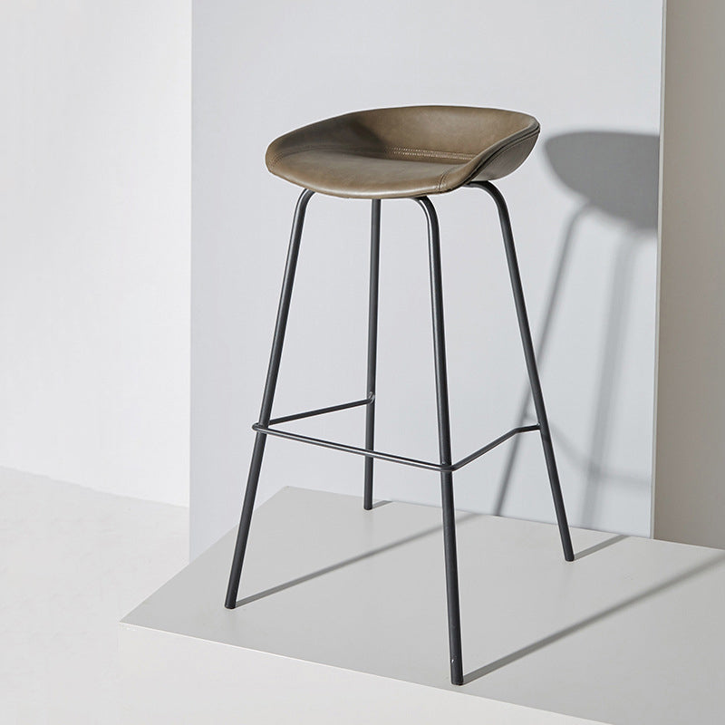 Contemporary Matte Finish Leather Barstool Low Back Home Stool Dark Coffee 1 Piece Bar Stool(30"H) Clearhalo 'Bar Furniture' 'Bar Stools' 'bar_stools' 'furn' 'furn_bar_stools' 'Furniture' 'furniture_bar_stools' 'Kitchen & Dining Furniture' 4851772