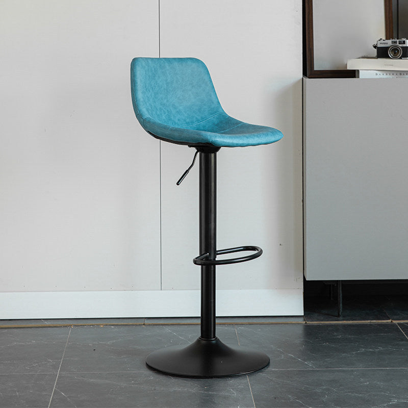 Contemporary Matte Finish Leather Barstool Adjustable Height Footrest Home Stool Lake Blue 1 Piece Clearhalo 'Bar Furniture' 'Bar Stools' 'bar_stools' 'Furniture' 'furniture_bar_stools' 'Kitchen & Dining Furniture' 4851790