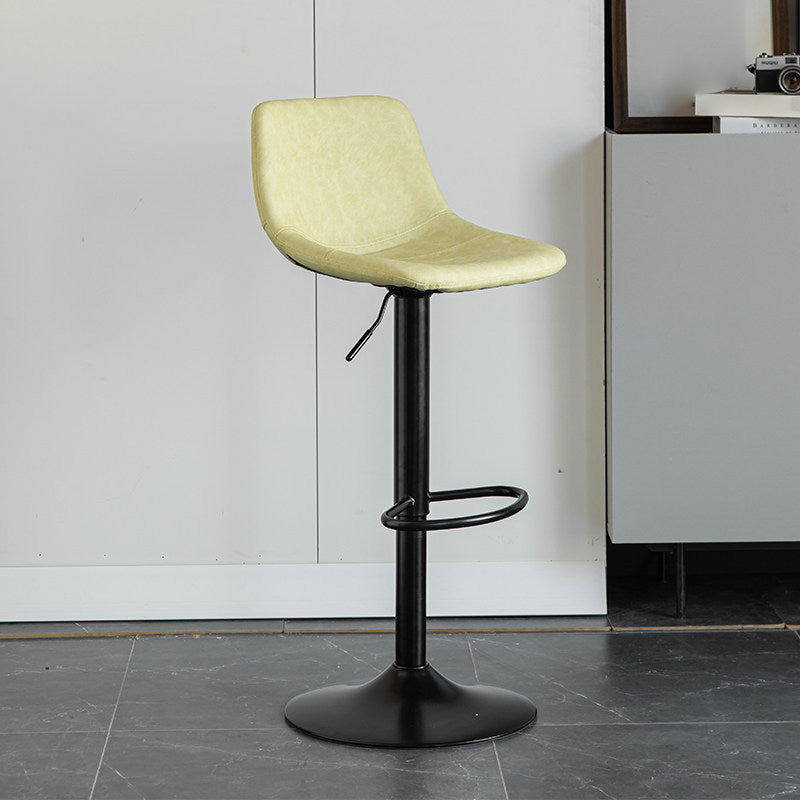 Contemporary Matte Finish Leather Barstool Adjustable Height Footrest Home Stool Beige-Yellow 1 Piece Clearhalo 'Bar Furniture' 'Bar Stools' 'bar_stools' 'Furniture' 'furniture_bar_stools' 'Kitchen & Dining Furniture' 4851807