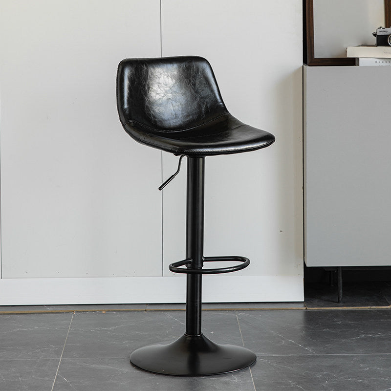 Contemporary Matte Finish Leather Barstool Adjustable Height Footrest Home Stool Black 1 Piece Clearhalo 'Bar Furniture' 'Bar Stools' 'bar_stools' 'Furniture' 'furniture_bar_stools' 'Kitchen & Dining Furniture' 4851810
