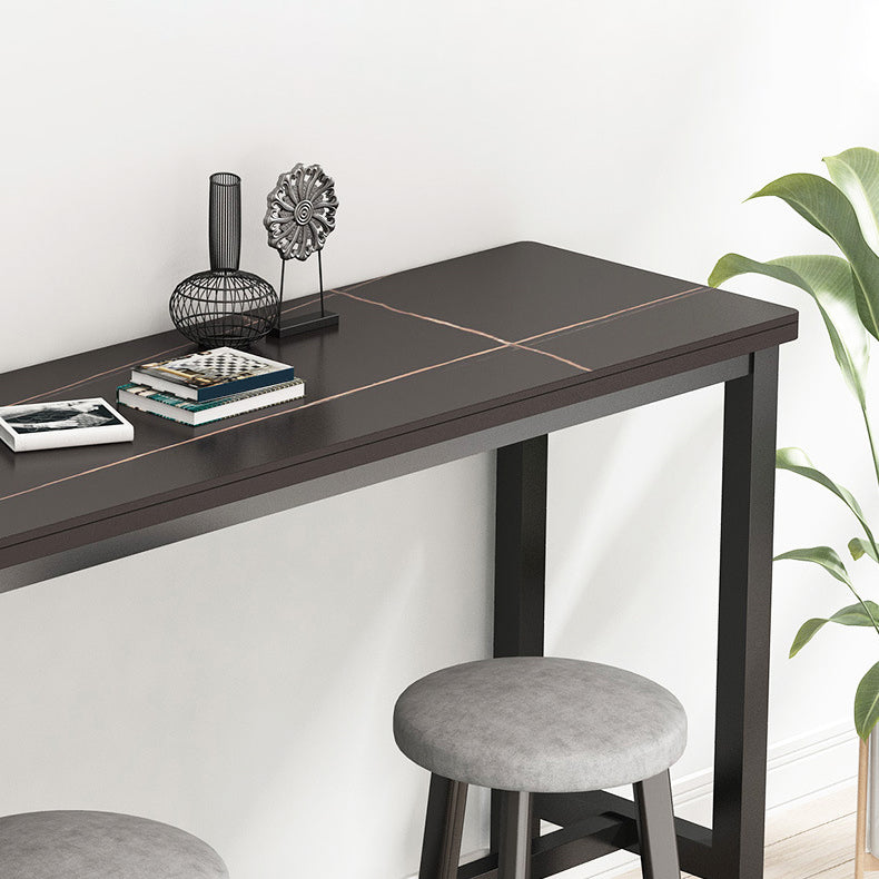 Rectangle Stone Bar Table Modern Bar Table with Trestle Base Clearhalo 'Bar Furniture' 'Bar Tables' 'bar_tables' 'furn' 'furn_bar_tables' 'Furniture' 'furniture_bar_tables' 'Kitchen & Dining Furniture' 4851827