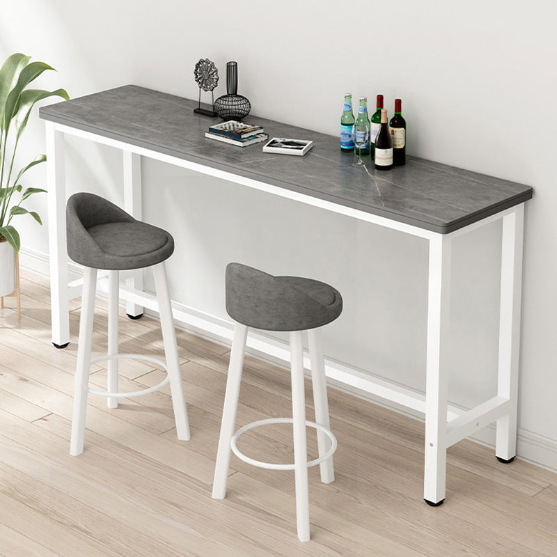 Rectangle Stone Bar Table Modern Bar Table with Trestle Base White Gray Clearhalo 'Bar Furniture' 'Bar Tables' 'bar_tables' 'furn' 'furn_bar_tables' 'Furniture' 'furniture_bar_tables' 'Kitchen & Dining Furniture' 4851831