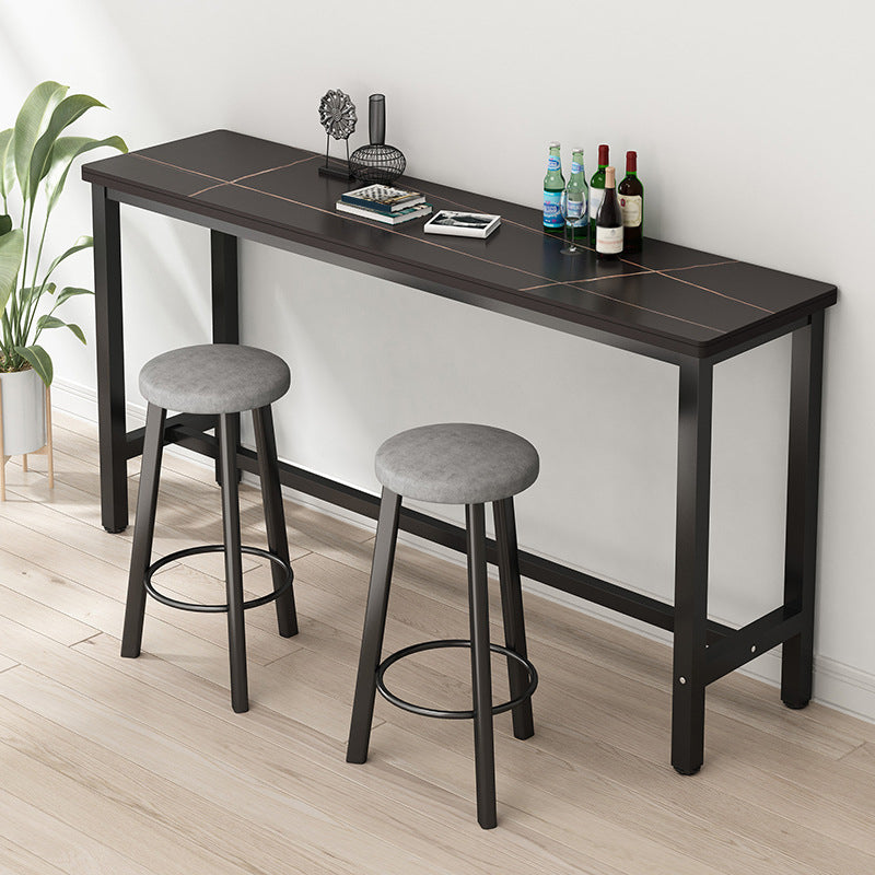 Rectangle Stone Bar Table Modern Bar Table with Trestle Base Black Black Clearhalo 'Bar Furniture' 'Bar Tables' 'bar_tables' 'furn' 'furn_bar_tables' 'Furniture' 'furniture_bar_tables' 'Kitchen & Dining Furniture' 4851834