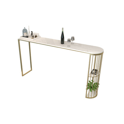 Stone Bar Dining Table Modern Oval Bar Table with Double Pedestal for Milk Tea Shop Gold Without Chairs Clearhalo 'Bar Furniture' 'Bar Tables' 'bar_tables' 'furn' 'furn_bar_tables' 'Furniture' 'furniture_bar_tables' 'Kitchen & Dining Furniture' 4851905