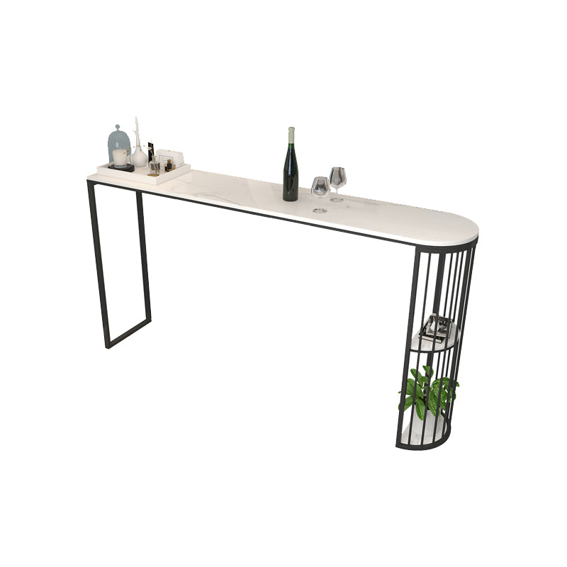 Stone Bar Dining Table Modern Oval Bar Table with Double Pedestal for Milk Tea Shop Black Without Chairs Clearhalo 'Bar Furniture' 'Bar Tables' 'bar_tables' 'furn' 'furn_bar_tables' 'Furniture' 'furniture_bar_tables' 'Kitchen & Dining Furniture' 4851906
