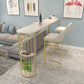 Stone Bar Dining Table Modern Oval Bar Table with Double Pedestal for Milk Tea Shop 70.9"L x 15.7"W x 41.3"H Gold Without Chairs Clearhalo 'Bar Furniture' 'Bar Tables' 'bar_tables' 'furn' 'furn_bar_tables' 'Furniture' 'furniture_bar_tables' 'Kitchen & Dining Furniture' 4851907