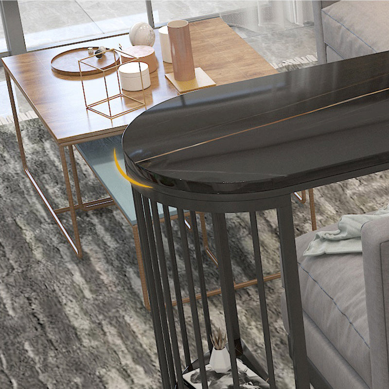 Stone Bar Dining Table Modern Oval Bar Table with Double Pedestal for Milk Tea Shop Clearhalo 'Bar Furniture' 'Bar Tables' 'bar_tables' 'furn' 'furn_bar_tables' 'Furniture' 'furniture_bar_tables' 'Kitchen & Dining Furniture' 4851909