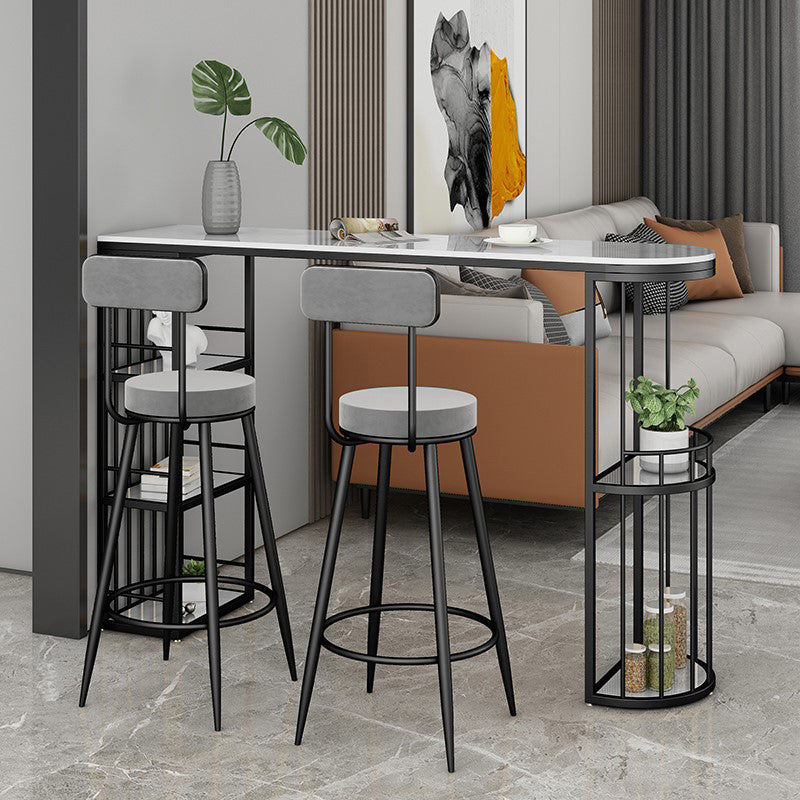 Stone Bar Dining Table Glam Bar Table with Double Pedestal for Dining Room 63"L x 15.7"W x 41.3"H Black Without Chairs Clearhalo 'Bar Furniture' 'Bar Tables' 'bar_tables' 'furn' 'furn_bar_tables' 'Furniture' 'furniture_bar_tables' 'Kitchen & Dining Furniture' 4851935