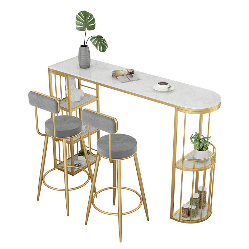 Stone Bar Dining Table Glam Bar Table with Double Pedestal for Dining Room Clearhalo 'Bar Furniture' 'Bar Tables' 'bar_tables' 'furn' 'furn_bar_tables' 'Furniture' 'furniture_bar_tables' 'Kitchen & Dining Furniture' 4851938