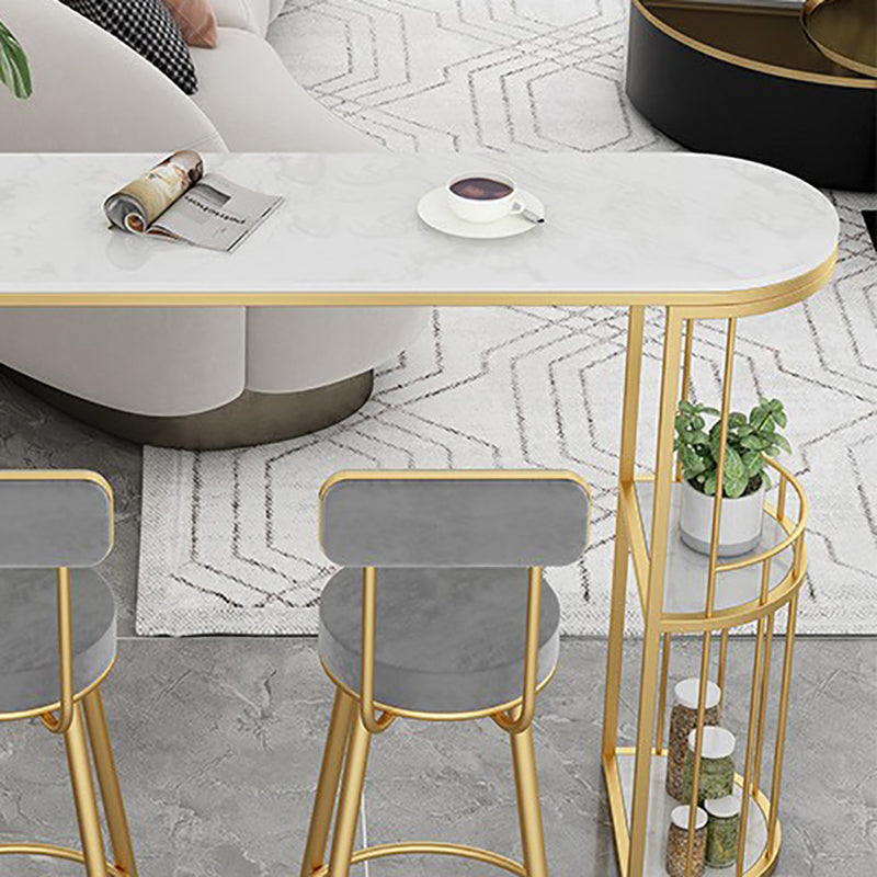 Stone Bar Dining Table Glam Bar Table with Double Pedestal for Dining Room Clearhalo 'Bar Furniture' 'Bar Tables' 'bar_tables' 'furn' 'furn_bar_tables' 'Furniture' 'furniture_bar_tables' 'Kitchen & Dining Furniture' 4851939
