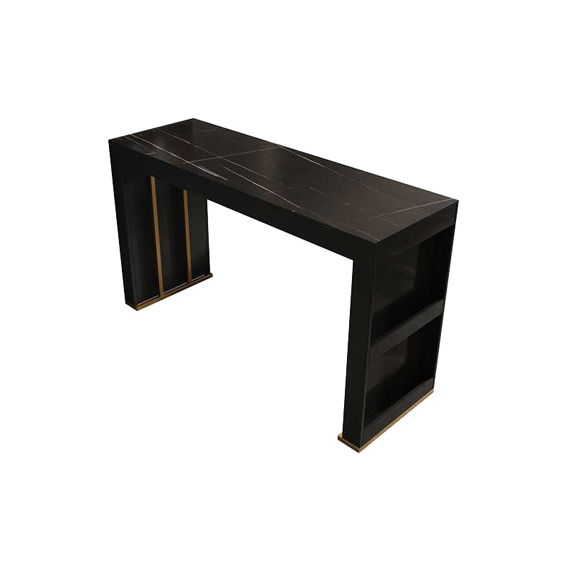 Stone Bar Dining Table Modern Bar Table with Double Pedestal for Dining Room Gold-Black Without Chairs Clearhalo 'Bar Furniture' 'Bar Tables' 'bar_tables' 'furn' 'furn_bar_tables' 'Furniture' 'furniture_bar_tables' 'Kitchen & Dining Furniture' 4851968