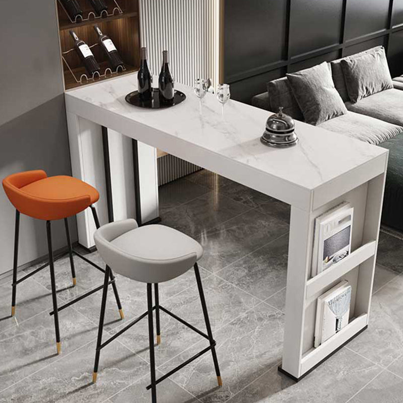 Stone Bar Dining Table Modern Bar Table with Double Pedestal for Dining Room 70.9"L x 19.7"W x 41.3"H White Without Chairs Clearhalo 'Bar Furniture' 'Bar Tables' 'bar_tables' 'furn' 'furn_bar_tables' 'Furniture' 'furniture_bar_tables' 'Kitchen & Dining Furniture' 4851970