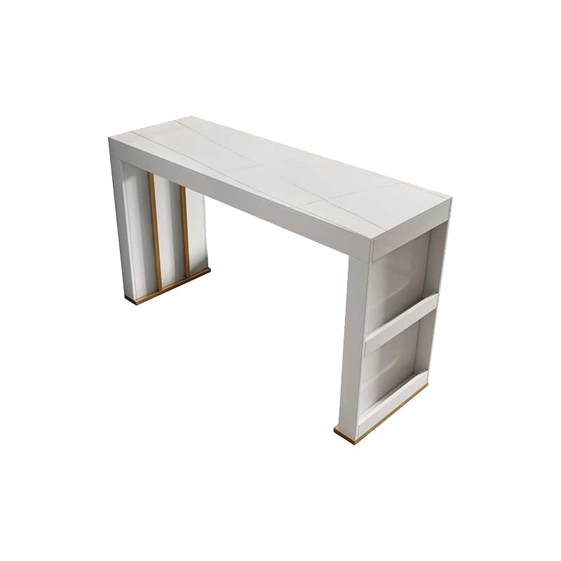 Stone Bar Dining Table Modern Bar Table with Double Pedestal for Dining Room White-Gold Without Chairs Clearhalo 'Bar Furniture' 'Bar Tables' 'bar_tables' 'furn' 'furn_bar_tables' 'Furniture' 'furniture_bar_tables' 'Kitchen & Dining Furniture' 4851971