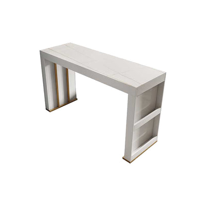Stone Bar Dining Table Modern Bar Table with Double Pedestal for Dining Room White-Gold Without Chairs Clearhalo 'Bar Furniture' 'Bar Tables' 'bar_tables' 'furn' 'furn_bar_tables' 'Furniture' 'furniture_bar_tables' 'Kitchen & Dining Furniture' 4851971