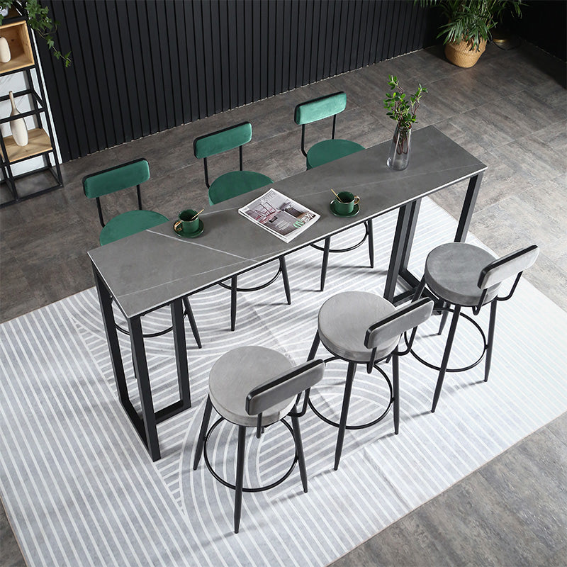 Stone Bar Table Modern Rectangle Bar Table with Double Pedestal Base for Kitchen Gray Without Chairs Clearhalo 'Bar Furniture' 'Bar Tables' 'bar_tables' 'furn' 'furn_bar_tables' 'Furniture' 'furniture_bar_tables' 'Kitchen & Dining Furniture' 4851986