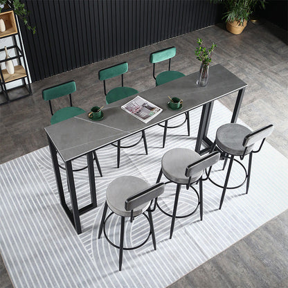 Stone Bar Table Modern Rectangle Bar Table with Double Pedestal Base for Kitchen Gray Without Chairs Clearhalo 'Bar Furniture' 'Bar Tables' 'bar_tables' 'furn' 'furn_bar_tables' 'Furniture' 'furniture_bar_tables' 'Kitchen & Dining Furniture' 4851986
