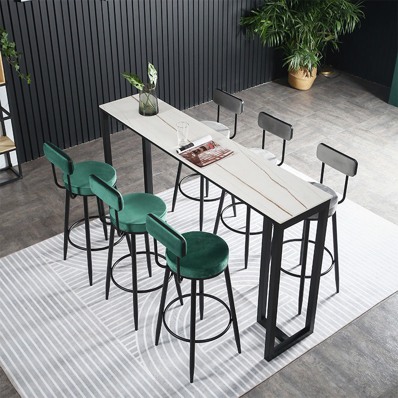 Stone Bar Table Modern Rectangle Bar Table with Double Pedestal Base for Kitchen White Without Chairs Clearhalo 'Bar Furniture' 'Bar Tables' 'bar_tables' 'furn' 'furn_bar_tables' 'Furniture' 'furniture_bar_tables' 'Kitchen & Dining Furniture' 4851988