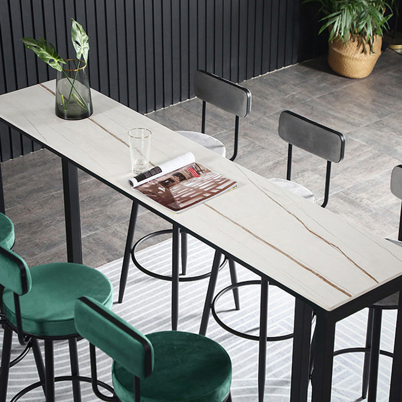 Stone Bar Table Modern Rectangle Bar Table with Double Pedestal Base for Kitchen Clearhalo 'Bar Furniture' 'Bar Tables' 'bar_tables' 'furn' 'furn_bar_tables' 'Furniture' 'furniture_bar_tables' 'Kitchen & Dining Furniture' 4851990