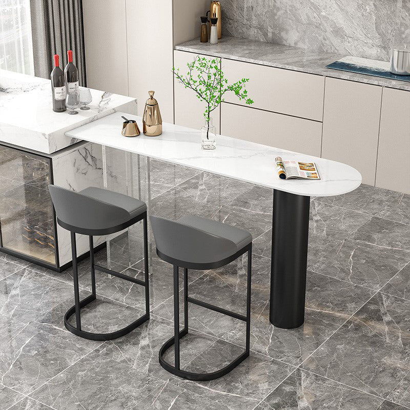 Stone/Wood Bar Dining Table Modern Oval Bar Table with Double Pedestal Stone Without Chairs Clearhalo 'Bar Furniture' 'Bar Tables' 'bar_tables' 'furn' 'furn_bar_tables' 'Furniture' 'furniture_bar_tables' 'Kitchen & Dining Furniture' 4852006