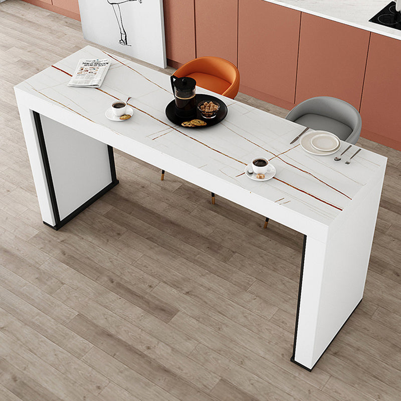 Stone Bar Dining Table Modern Bar Table with Double Pedestal Base for Dining Room 47.2"L x 15.7"W x 41.3"H White-Gold Without Chairs Clearhalo 'Bar Furniture' 'Bar Tables' 'bar_tables' 'furn' 'furn_bar_tables' 'Furniture' 'furniture_bar_tables' 'Kitchen & Dining Furniture' 4852019