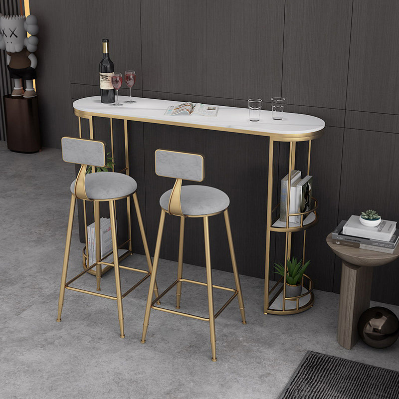 Stone Bar Dining Table Glam Oval Bar Table with Sled Base for Dining Room 70.9"L x 15.7"W x 41.3"H Gold Without Chairs Clearhalo 'Bar Furniture' 'Bar Tables' 'bar_tables' 'furn' 'furn_bar_tables' 'Furniture' 'furniture_bar_tables' 'Kitchen & Dining Furniture' 4852048
