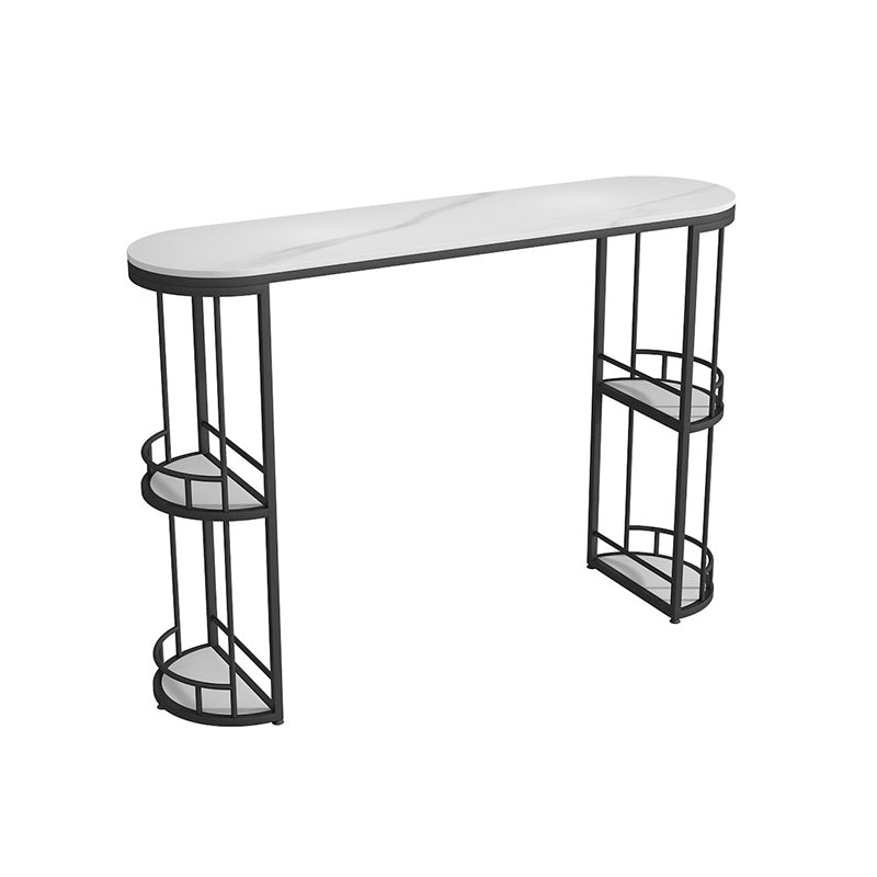 Stone Bar Dining Table Glam Oval Bar Table with Sled Base for Dining Room Black Without Chairs Clearhalo 'Bar Furniture' 'Bar Tables' 'bar_tables' 'furn' 'furn_bar_tables' 'Furniture' 'furniture_bar_tables' 'Kitchen & Dining Furniture' 4852049