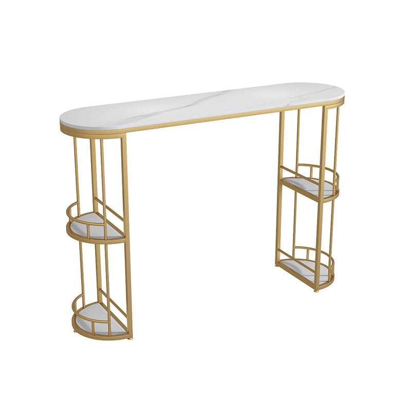 Stone Bar Dining Table Glam Oval Bar Table with Sled Base for Dining Room 39.4"L x 15.7"W x 41.3"H Gold Without Chairs Clearhalo 'Bar Furniture' 'Bar Tables' 'bar_tables' 'furn' 'furn_bar_tables' 'Furniture' 'furniture_bar_tables' 'Kitchen & Dining Furniture' 4852050