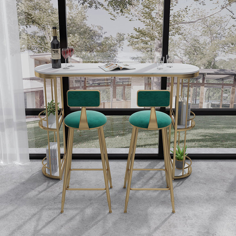 Stone Bar Dining Table Glam Oval Bar Table with Sled Base for Dining Room 47.2"L x 15.7"W x 41.3"H Gold Without Chairs Clearhalo 'Bar Furniture' 'Bar Tables' 'bar_tables' 'furn' 'furn_bar_tables' 'Furniture' 'furniture_bar_tables' 'Kitchen & Dining Furniture' 4852053