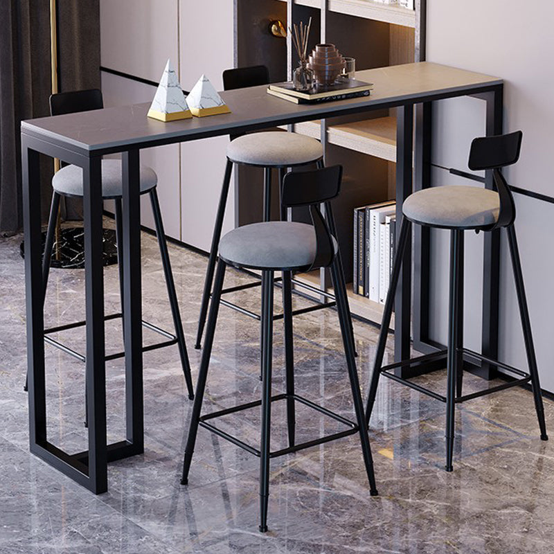 Stone Bar Dining Table Modern Rectangle Bar Table with Double Pedestal Base for Kitchen 63"L x 15.7"W x 41.3"H Without Chairs Clearhalo 'Bar Furniture' 'Bar Tables' 'bar_tables' 'furn' 'furn_bar_tables' 'Furniture' 'furniture_bar_tables' 'Kitchen & Dining Furniture' 4852066