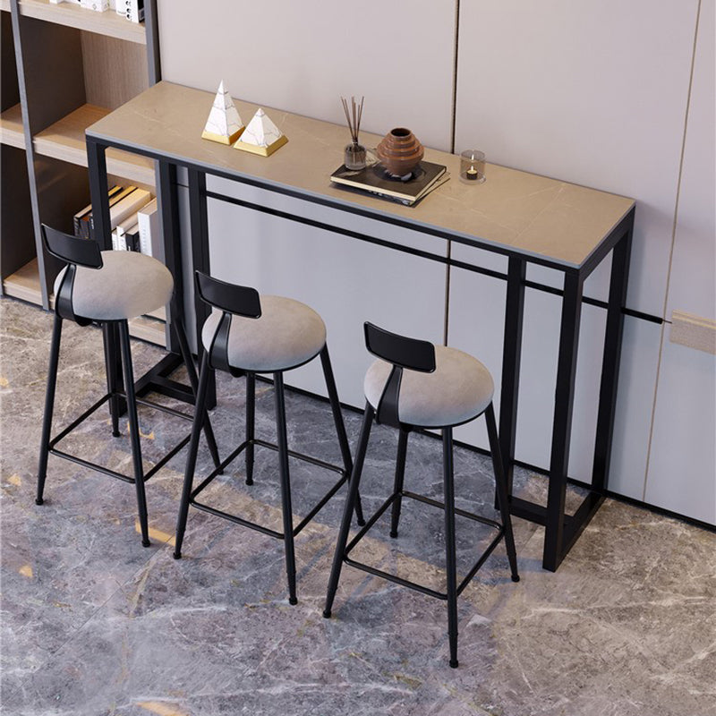 Stone Bar Dining Table Modern Rectangle Bar Table with Double Pedestal Base for Kitchen 55.1"L x 15.7"W x 41.3"H Without Chairs Clearhalo 'Bar Furniture' 'Bar Tables' 'bar_tables' 'furn' 'furn_bar_tables' 'Furniture' 'furniture_bar_tables' 'Kitchen & Dining Furniture' 4852067