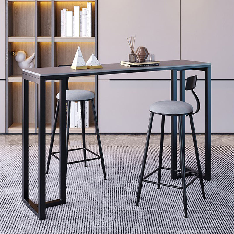 Stone Bar Dining Table Modern Rectangle Bar Table with Double Pedestal Base for Kitchen 47.2"L x 15.7"W x 41.3"H Without Chairs Clearhalo 'Bar Furniture' 'Bar Tables' 'bar_tables' 'furn' 'furn_bar_tables' 'Furniture' 'furniture_bar_tables' 'Kitchen & Dining Furniture' 4852068