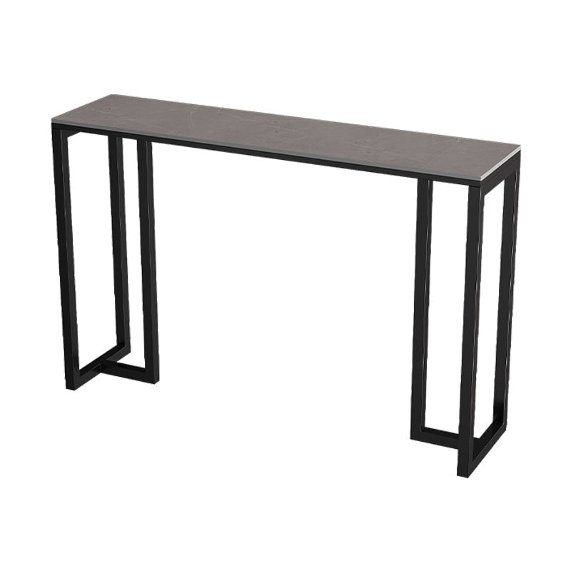 Stone Bar Dining Table Modern Rectangle Bar Table with Double Pedestal Base for Kitchen 39.4"L x 15.7"W x 41.3"H Without Chairs Clearhalo 'Bar Furniture' 'Bar Tables' 'bar_tables' 'furn' 'furn_bar_tables' 'Furniture' 'furniture_bar_tables' 'Kitchen & Dining Furniture' 4852069