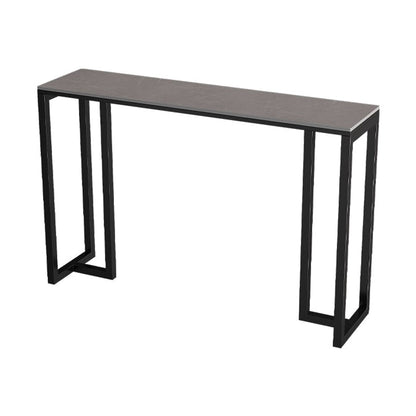 Stone Bar Dining Table Modern Rectangle Bar Table with Double Pedestal Base for Kitchen 39.4"L x 15.7"W x 41.3"H Without Chairs Clearhalo 'Bar Furniture' 'Bar Tables' 'bar_tables' 'furn' 'furn_bar_tables' 'Furniture' 'furniture_bar_tables' 'Kitchen & Dining Furniture' 4852069