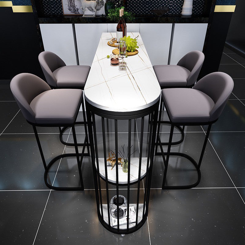Stone Bar Dining Table ModernOval Bar Table with Sled for Dining Room 63"L x 15.7"W x 41.3"H Without Chairs Clearhalo 'Bar Furniture' 'Bar Tables' 'bar_tables' 'furn' 'furn_bar_tables' 'Furniture' 'furniture_bar_tables' 'Kitchen & Dining Furniture' 4852117
